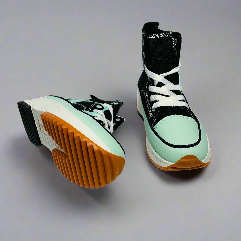 High-Top sneaker with a chunky mint green n black canvas 