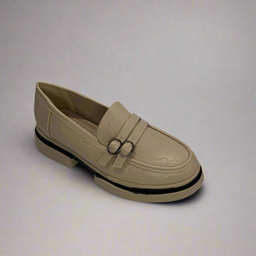 Beige Lofers with double straps buckle